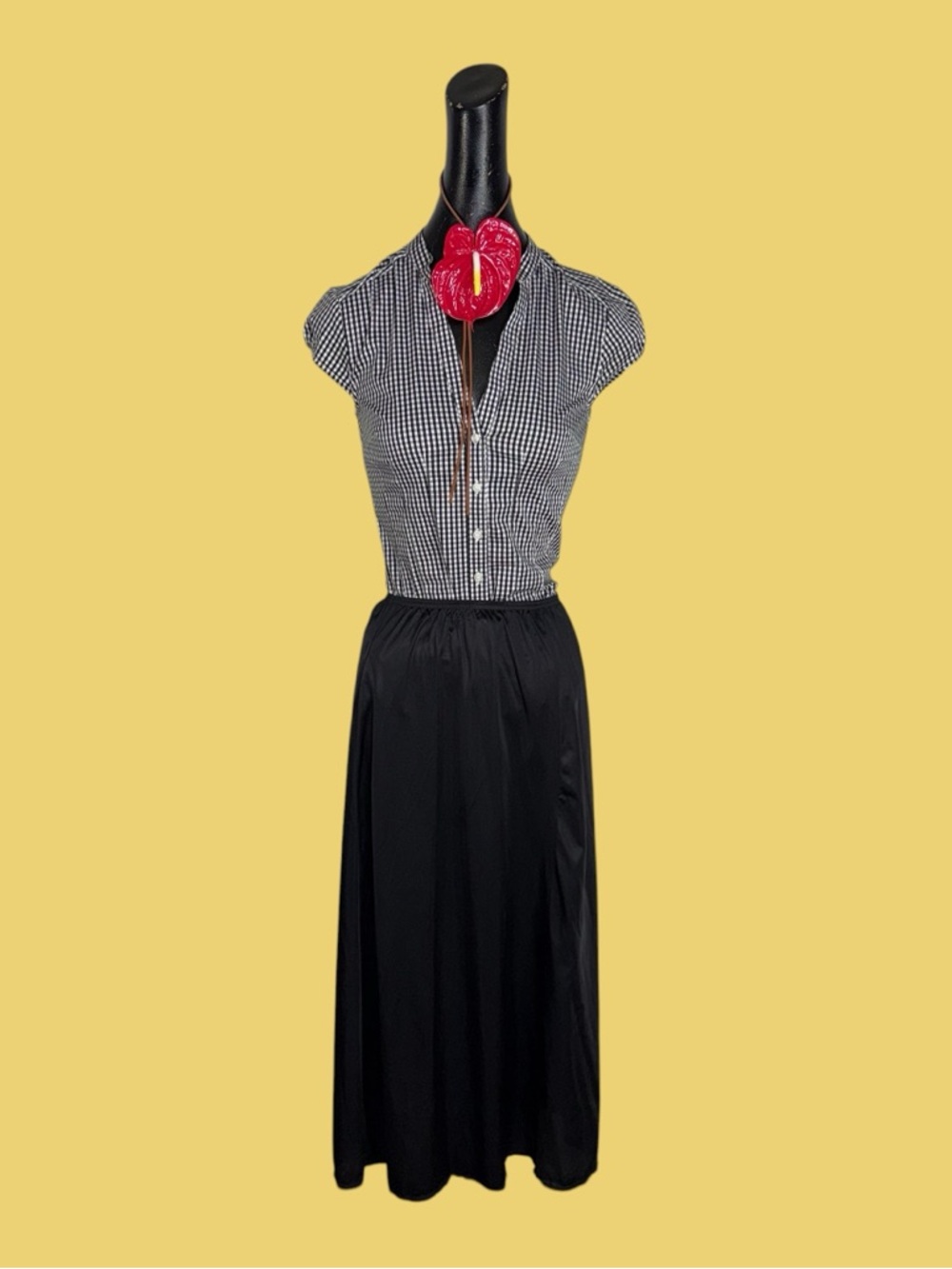 H&M Black & White Gingham Cap-Sleeve Button-Front Top